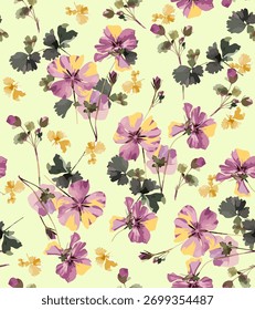 vector design, abstract seamless patterns, medium and small size flowers ,red and yellow color  for digital print ideas for textiles and background images.