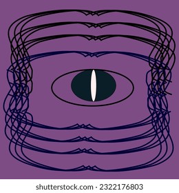 vector design, eye pattern shape with irregular lines circular purple background, bad girl incognito symbol