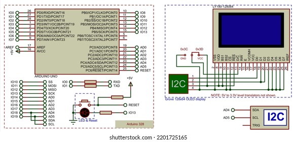 Vector Diagram Of The Connection Of The OLED Module To The Arduino Uno.