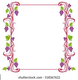 Vector frame with grapes isolated on a white background. Raster clip art. 