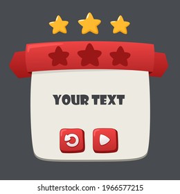Vector Game Gui Menu With Ribbon And Stars. Illustration Game Level Menu With Stars And Buttons Art