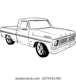 Vector hand drawing black and white classic truck for coloring books 