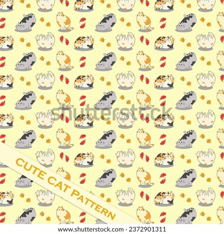 vector hand drawing cute cat pattern cat day kitten animal cartoon meow pet vector and leave background pattern