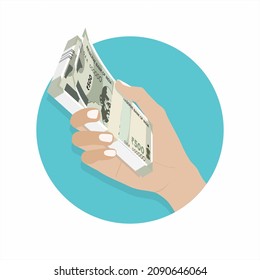 Vector Of Hand Holding Pack Of Indian Currency. Bundle Of Indian 500 Rupees. Editable Illustration 