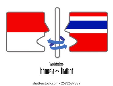 vector icon of 2 heads containing country flags depicting mutual translation into the languages ​​of each country: Indonesia and Thailand 