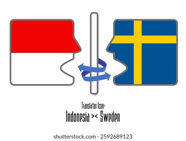 vector icon of 2 heads containing country flags depicting mutual translation into the languages ​​of each country: Indonesia and Sweden 
