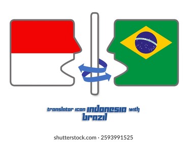 vector icon of 2 heads containing country flags depicting mutual translation into the languages ​​of each country: Indonesia and Brazil 