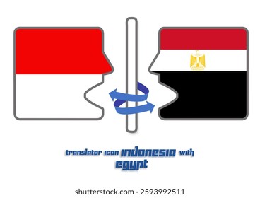 vector icon of 2 heads containing country flags depicting mutual translation into the languages ​​of each country: Indonesia and Egypt 