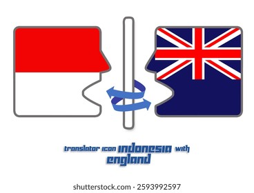 vector icon of 2 heads containing country flags depicting mutual translation into the languages ​​of each country: Indonesia and England 