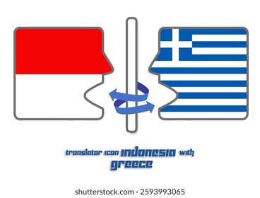 vector icon of 2 heads containing country flags depicting mutual translation into the languages ​​of each country: Indonesia and Greece