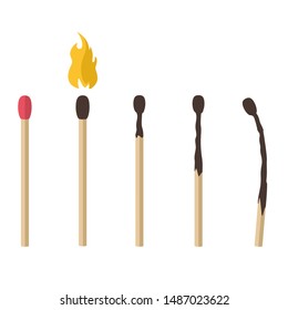 Vector Icon cartoon matches sticks 
set. Image match with fire and burning mach stick art. Illustration matchstick in flat style