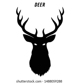 Vector Icon Deer Silhouette. Illustration Animal Wild Deer Head. Deer With Horn. Image Deer Head In Flat Style