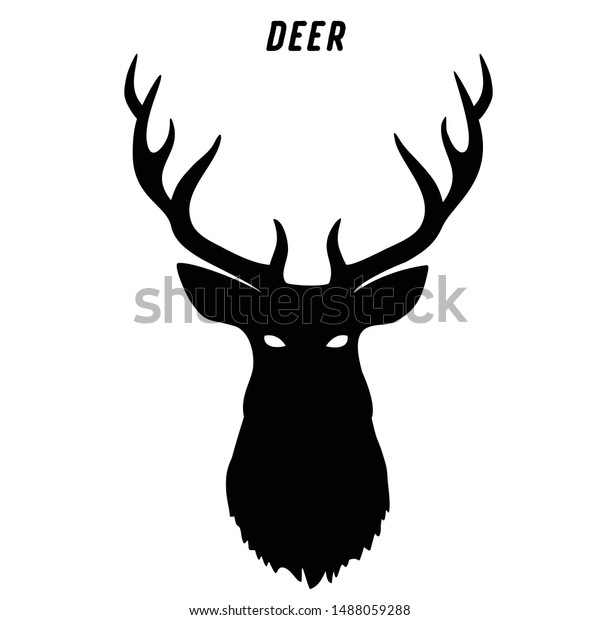 ベクター画像アイコン鹿のシルエット 動物の野生の鹿の頭のイラスト 角を持つ鹿 平らなスタイルの頭のイメージ のイラスト素材