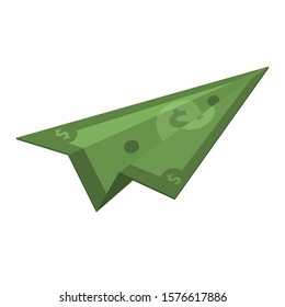 Vector Icon Dollar Bill Plane. Image Money Plane. Illustration Cartoon Dollar Plane Origami In Flat Style