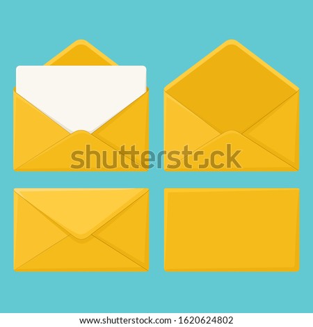 vector icon letter set. Image open and close Yellow postal envelope. Illustration envelope letter in a flat 
