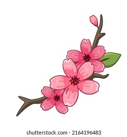 Vector Icon Pink Sakura Flowers On The Brunch. Stock Illustration Blooming Sakura Tree