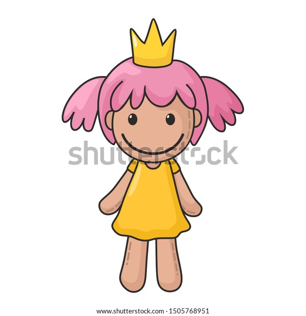 ラグドールのプリンセスのベクター画像アイコン 子供のおもちゃ人形はピンクの髪 王冠 ドレスを持っている イラストの漫画の人形のおもちゃ のイラスト素材