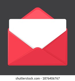 Vector Icon red envelop. Image red open envelop with letter