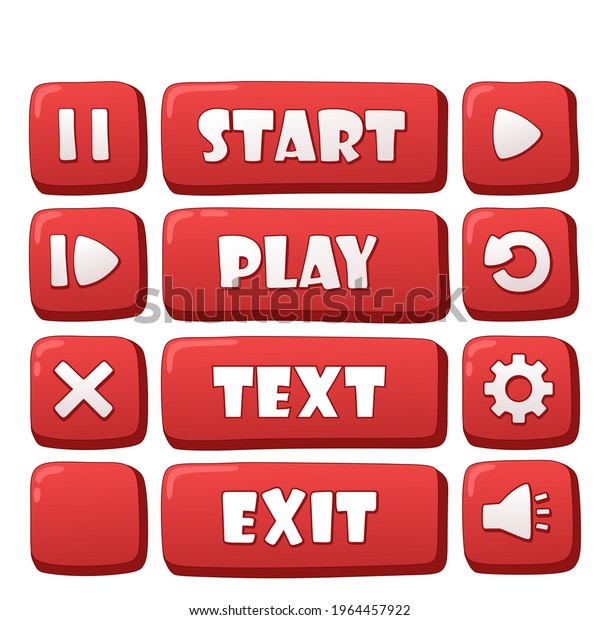 Vector Icon Red Game Buttons Set Stock Illustration