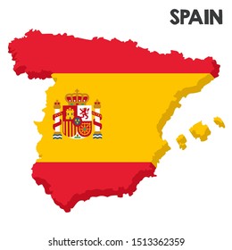 Vector Icon Spain 3d map flag. Image pain map textured under flag. Illustration isometric Spain regions map