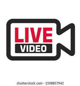 vector Icon Theme Digital Technologies, Live and Online Video. Icon of the silhouette of the camera with the text: Live Video