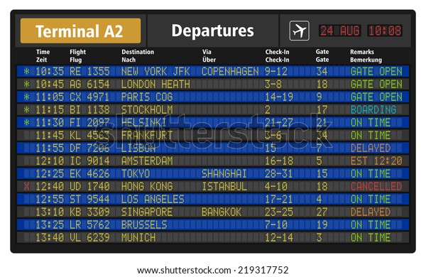 飛行機の便の時刻表と空港出発表のベクターイラスト のイラスト素材