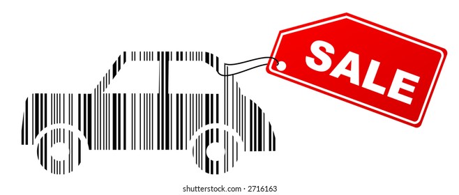 Vector Illustration Of Barcode Car With Sale Label