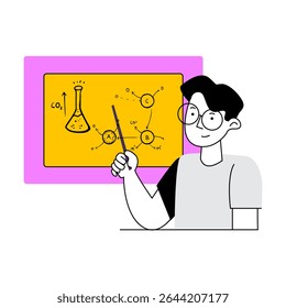 Vector illustration of a boy explaining scientific formula on board - Powered by Shutterstock - Get 15% off with code: PIKWIZARD15