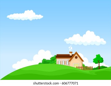 Vector Cartoon Illustration Summer Village Stock Vector (Royalty Free ...