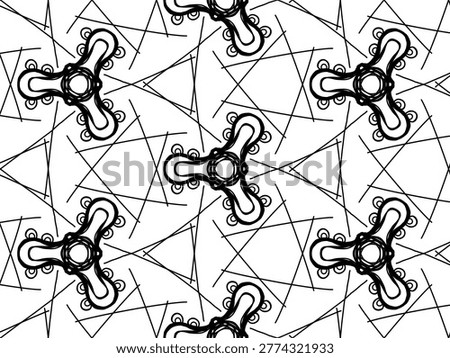 Vector illustration of a creative minimalist pattern featuring repetitive propeller motifs and linear geometry.