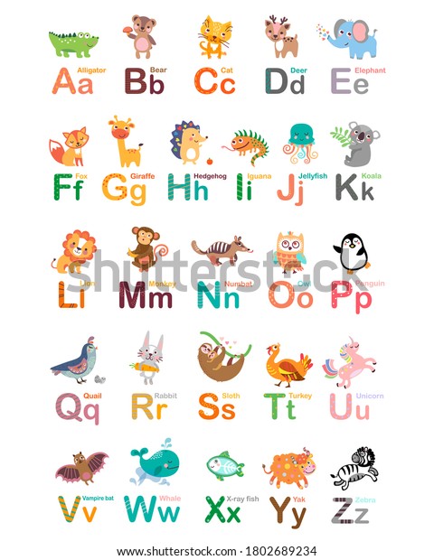 Vector Illustration Cute Animal Alphabet Z Stock Illustration 1802689234