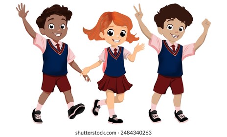 Vector illustration of cute school kids waving their hands - Powered by Shutterstock