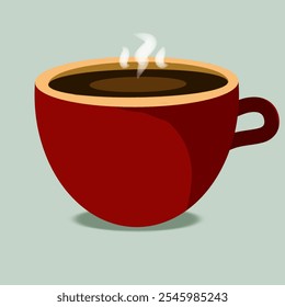 Vector illustration of an elegant red coffee cup with steam rising above, perfect for digital design, cafe menus, or coffee advertisements. The light green background enhances a warm and modern feel. - Powered by Shutterstock