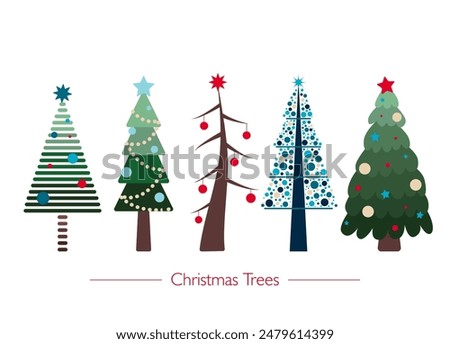 Five Christmas trees