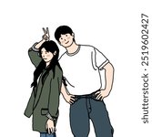 Vector illustration of Korean actors and actresses taking a photo together. 