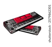 Vector illustration of two cartoon red keyboards