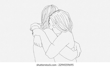 Vector illustration two girlfriends drawn in line art style 
Abstract portrait young woman  Friends  sisters cute couple  Continuous one line drawing isolated white   Lgbt linear  LGBTQ+ 