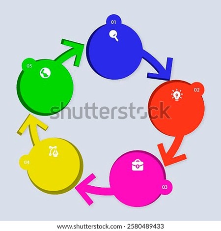 Vector infographic label design with circle infographic template design and 1-2-3-4-5 options or steps. Can be used for process diagram, presentations, workflow layout, banner, flow chart, info graph.
