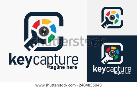Vector key with square corner letter c as camera focus lens record frame logo design	