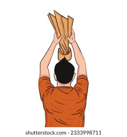 vector of a man lifting a trophy