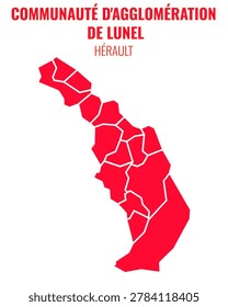 Vector map of administrative boundaries of Communauté d'agglomération de Lunel, France