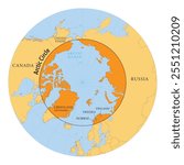 Vector map of the Arctic Circle with countries and regions: Geographic Illustration of the Polar North