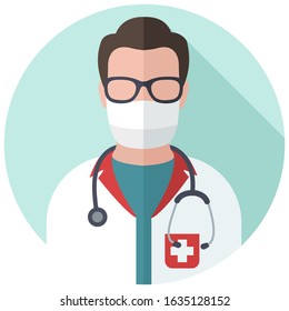 vector medical icon doctor. Image Doctor in mask and with stethoscope. Avatar Medic Illustration in a flat style. - Powered by Shutterstock