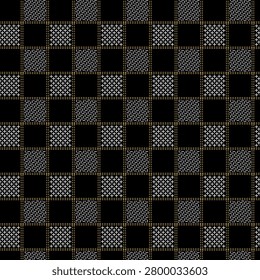 Vector minimalist geometric seamless pattern with small elements, squares, dots. Modern minimal checkered black and white texture design