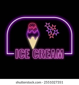 Vector Neon Ice cream Logo with Editable Neon Text font Glowing ice cream icon download - Powered by Shutterstock