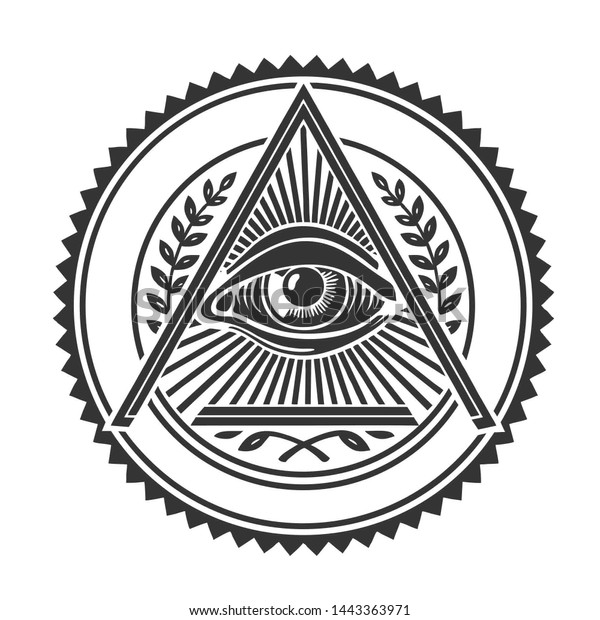 ベクターオカルトの全観的な目印アイコン フリーメーソンの象徴は三角形の神の目だ 平らなミニマリズムスタイルの 見る限りの目のイラスト のイラスト素材