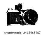 vector old F series analog camera vintage equipment film photography black and white vetirized image on transparent white background mocup