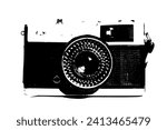 vector old F series analog camera vintage equipment film photography black and white vetirized image on transparent white background mocup
