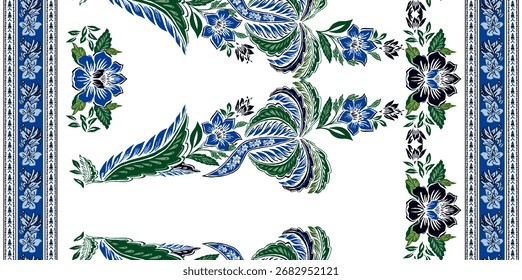 Vector pattern design with leaf and flower details in green and light colors