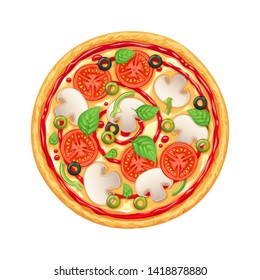 Vector pizza with mushrooms, mozarella and tomato. Italian food illustration.
